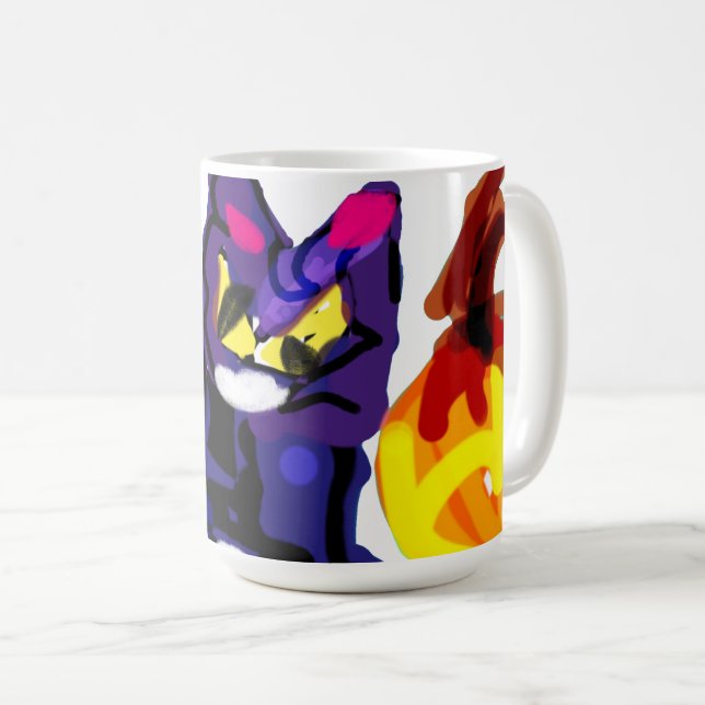 Mug Chat noir jouant au citrouille (Devant droit)