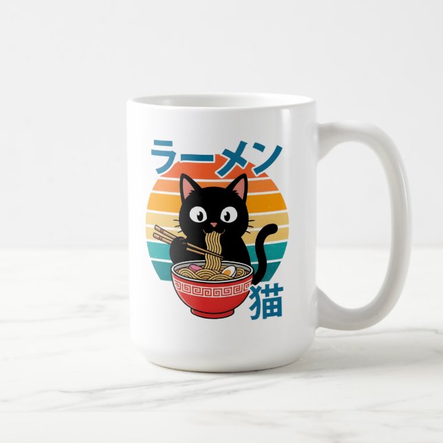 Mug Chat noir kawaii mangeant des nouilles Ramen au co (Droite)