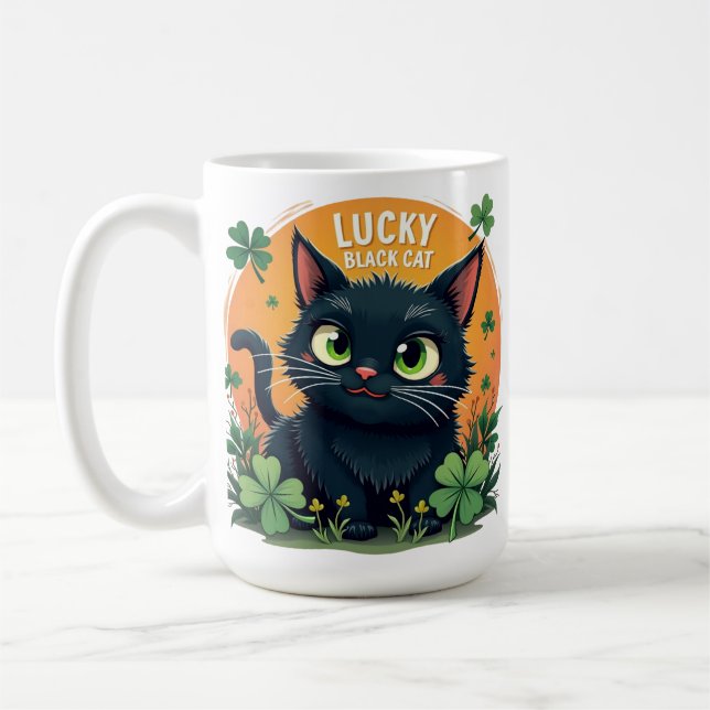 Mug Chat noir Lucky : St. Patrick's Day Clover & Coins (Gauche)