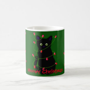 Mug chat noir   Meowy Christmas   lumières scintillant