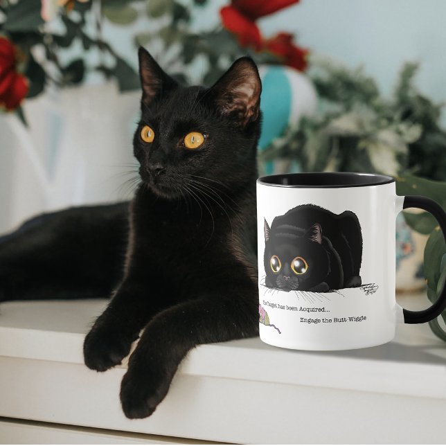 Mug Chat noir mignon et joueur, Queue de Kitty en remu (Créateur téléchargé)