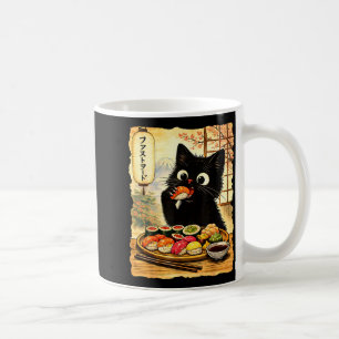 Mug Chat noir mignon mangeant des sushis kawaii nourri