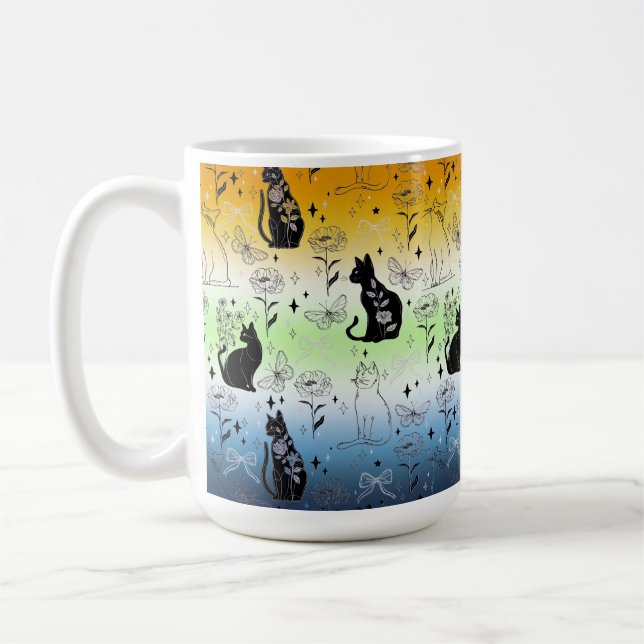 Mug Chat noir mystique et magique AroAce Agender fière (Gauche)