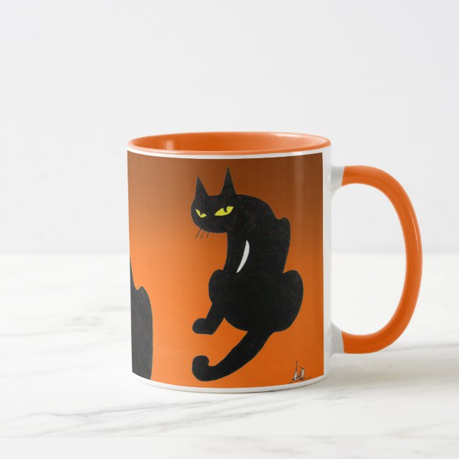 Mug CHAT NOIR NINJA Orange Halloween (Droite)