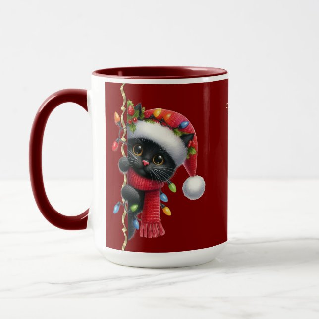 Mug Chat Noir Noël Fête Musique (Gauche)