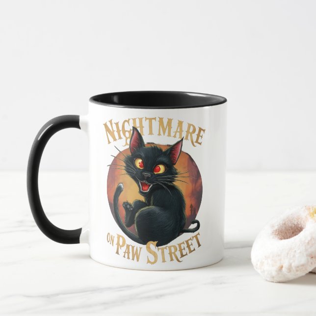 Mug Chat noir où l'horreur rencontre l'Imaginaire (Avec donut)