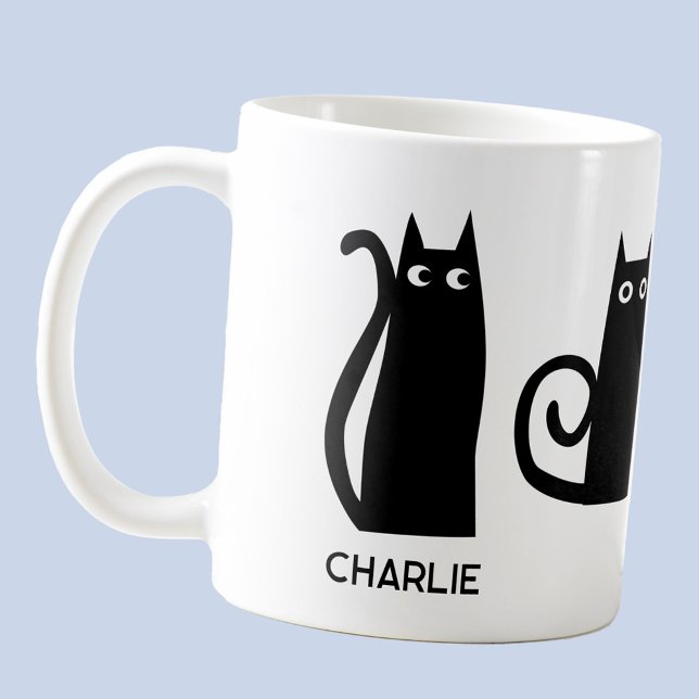 Mug Chat noir personnalisé (Fun and quirky black cat personalized custom name coffee mug)