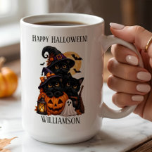 Chat noir personnalisé Halloween avec citrouilles