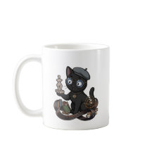 Chat noir philosophe sculpteur avec système solair