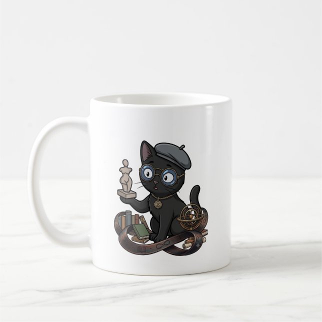 Mug Chat noir philosophe sculpteur avec système solair (Gauche)