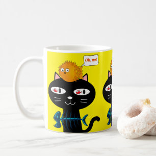 Mug Chat noir Poissons Musique jaune