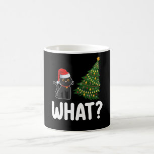 Mug Chat noir qui pousse l'arbre de Noël drôle
