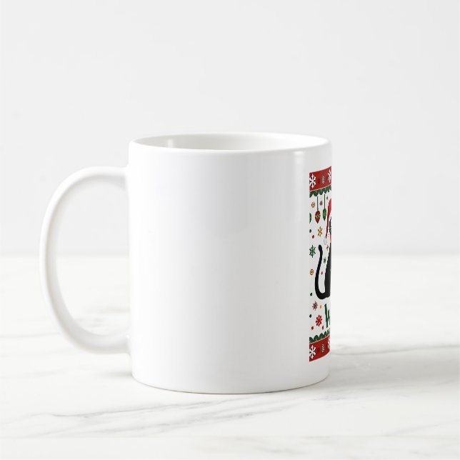 Mug Chat noir qui pousse l'arbre de Noël Drôle de chat (Gauche)