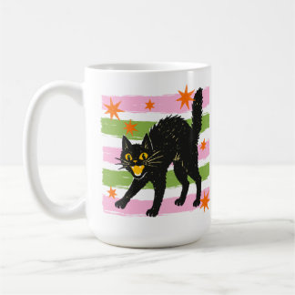Mug Chat noir rétro mignon d'Halloween avec rayures et