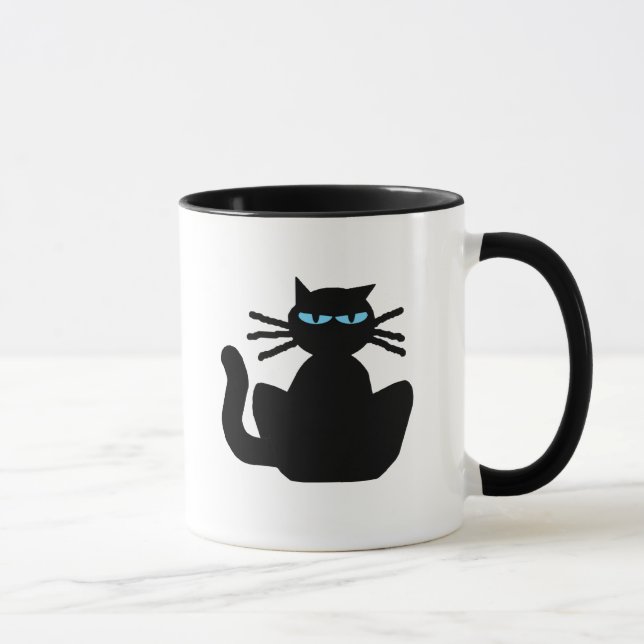 Mug Chat noir Sassy avec dessin des yeux bleus (Droite)