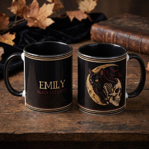 Mug Chat noir squelette crâne Halloween personnalisé