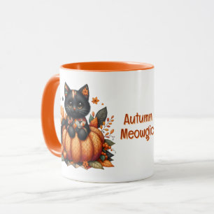 Mug Chat noir sur Citrouille avec Motif de courtepoint