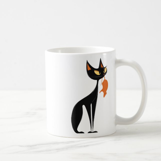 Mug Chat noir tenant du rat orange (Droite)