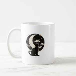 Mug Chat Noir Vintage Sous Croissant Lunaire Minimal
