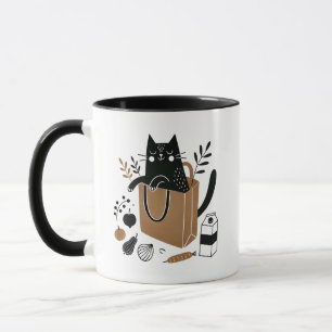 Mug Chat noir Whimsical assis à l'intérieur d'un sac d