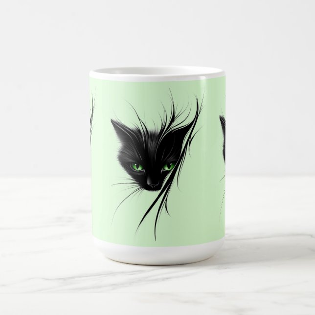 Mug Chat Noir Yeux Verts Design Moderne Amateur de Cha (Centre)
