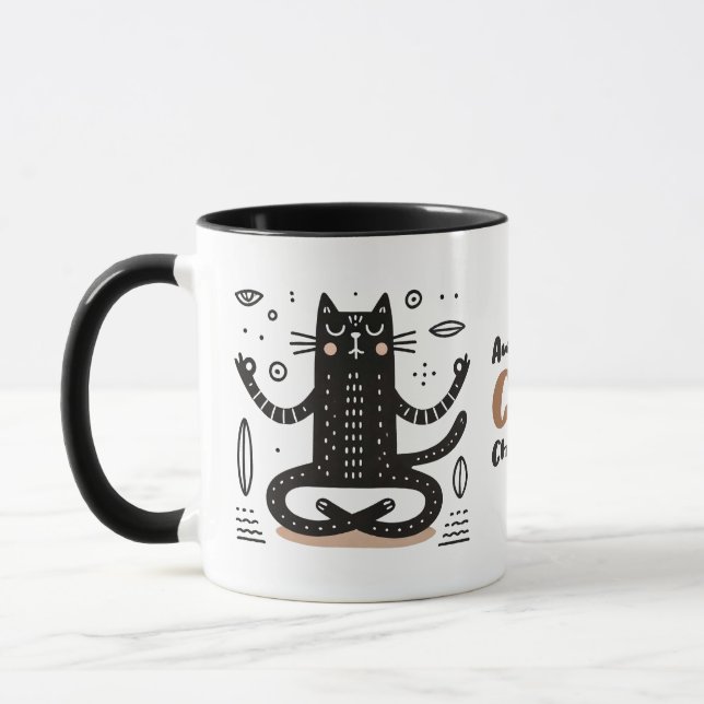 Mug Chat noir Zen flottant dans la méditation (Gauche)