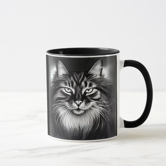 Mug Chat norvégien en noir et blanc (Droite)