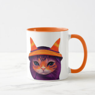 Mug Chat orange avec Casquette sorcier Halloween