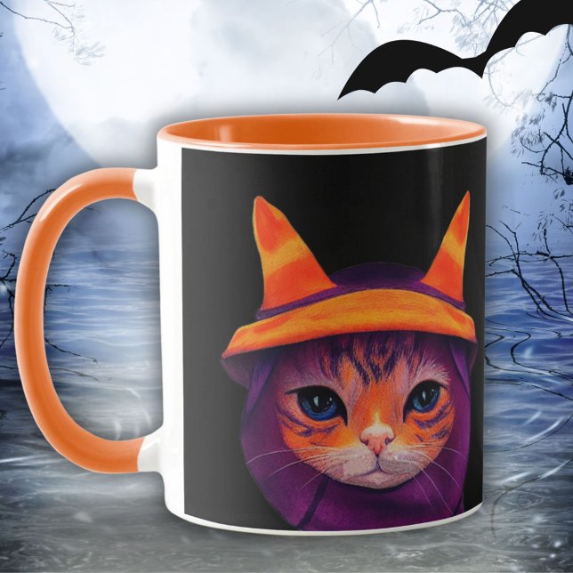 Mug Chat orange avec Casquette sorcier Halloween Noir (Créateur téléchargé)