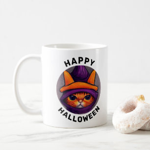 Mug Chat orange avec sorcière violette Casquette Hallo