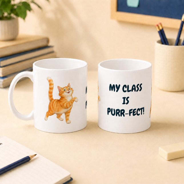 Mug Chat Orange Drôle Ma Classe Est Parfaite  (Funny Orange Cat My Class Is Purr-fect Coffee Mug)