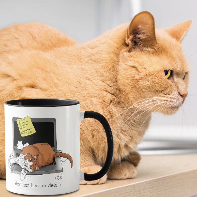 Mug Chat Orange Drôle Ordinateur Portable Vert Travail (Créateur téléchargé)