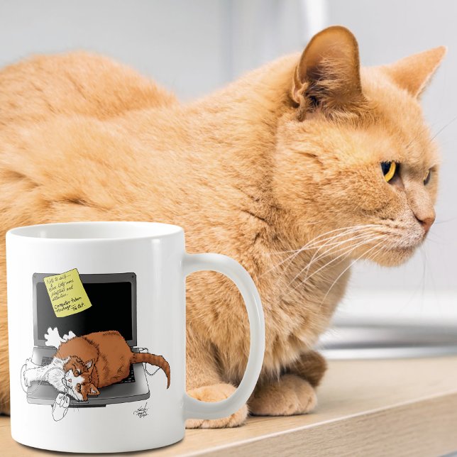 Mug Chat Orange Drôle Ordinateur Portable Vert Travail (Créateur téléchargé)