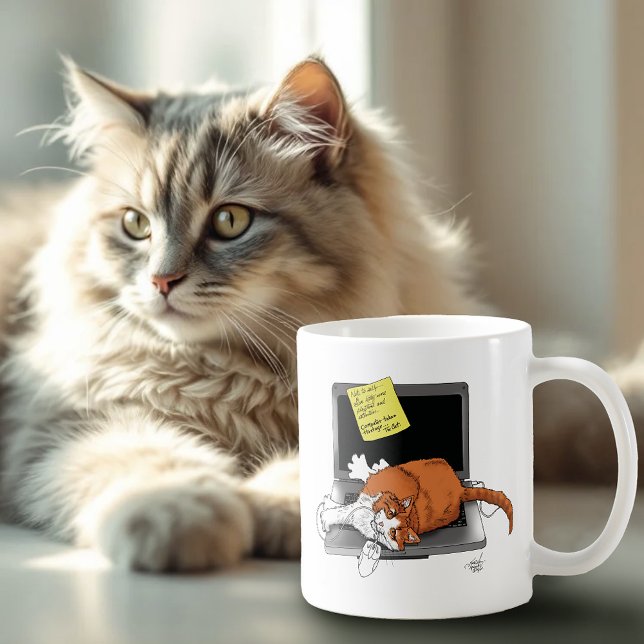Mug Chat Orange Drôle Ordinateur Portable Vert Travail (Créateur téléchargé)