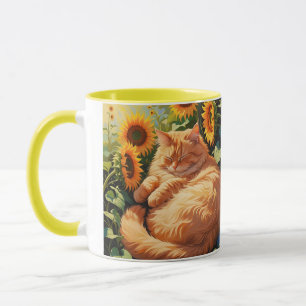 Mug Chat orange gras doré avec tournesol