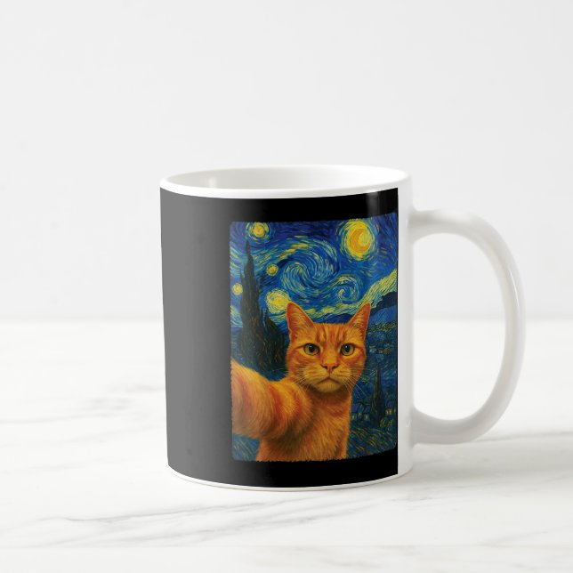 Mug Chat orange selfie Van Gogh Nuit étoilée Chat mama (Droite)