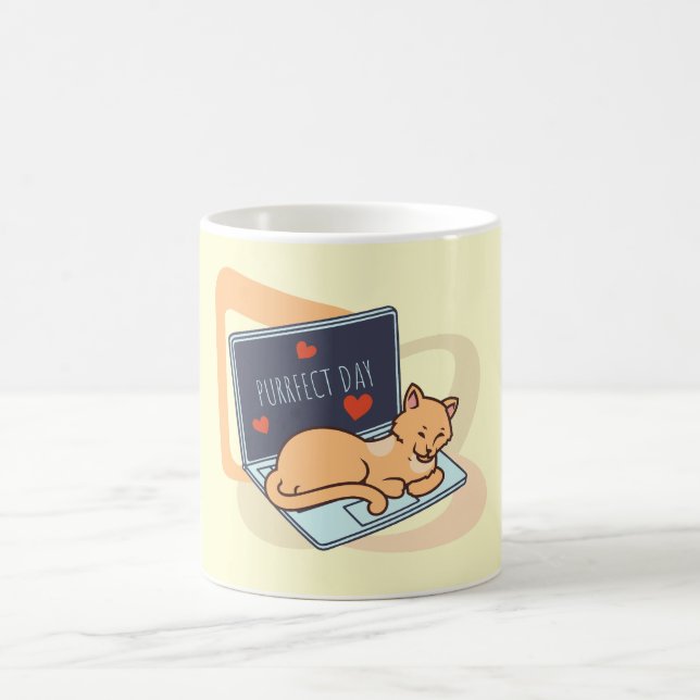 Mug Chat ordinateur couché mignon (Centre)