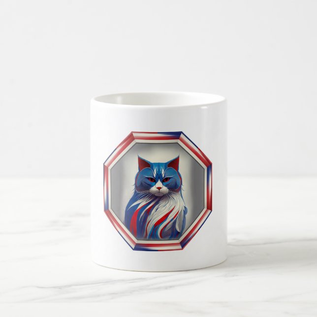 Mug Chat patriote rouge blanc & bleu dans un cadre (Centre)
