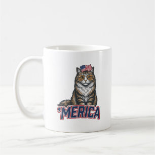 Mug Chat Patriotique Merica Vintage Gravure Maillot Co
