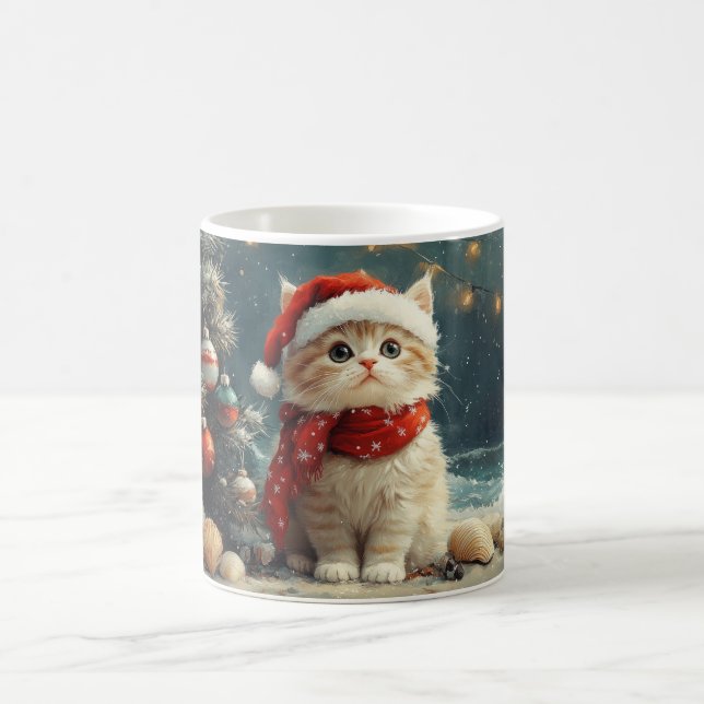Mug Chat Persan Noël Vintage Plage (Centre)