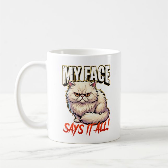 Mug Chat Persan Sarcas­tique Mon Visage En Dit Long (Gauche)