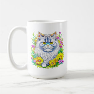 Mug Chat perse blanc en fleurs Personnalisé