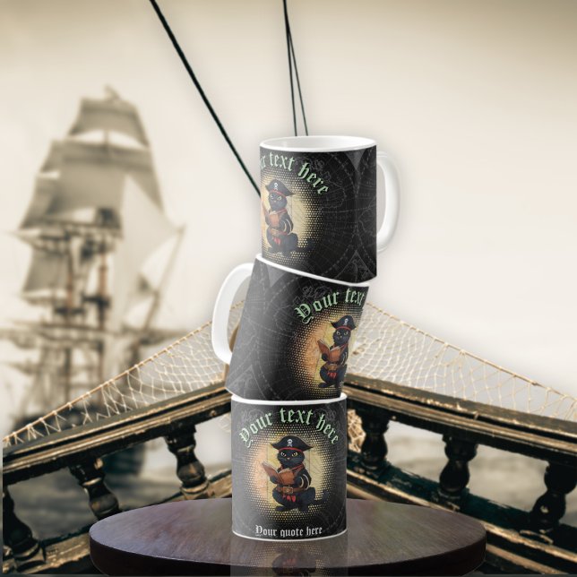 Mug Chat pirate curieux déchiffrant d'anciens mystères (Curious pirate cat deciphers ancient mysteries coffee mug)