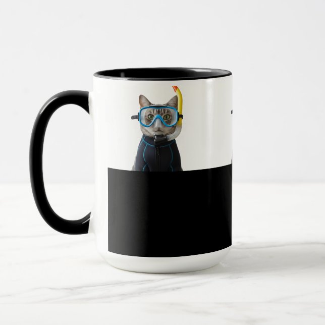 Mug Chat plongeur, combinaison de plongée et tuba (Gauche)