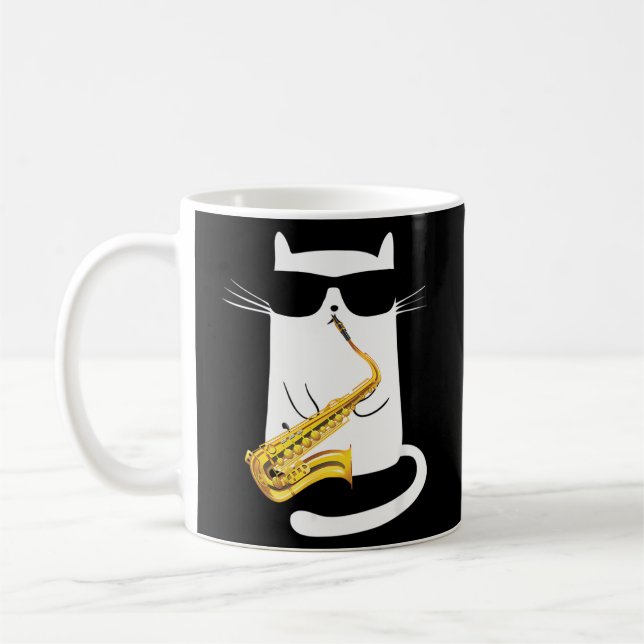 Mug Chat Portant des lunettes de soleil Jouer Saxophon (Gauche)