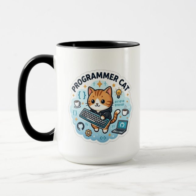 Mug Chat programmeur mignon autocollant vinyle de coda (Gauche)