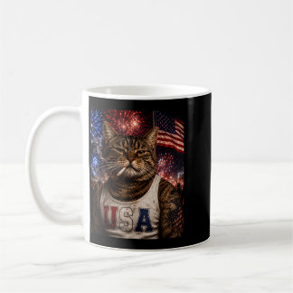 Mug Chat qui Fume Drapeau Usa Fête Nationale