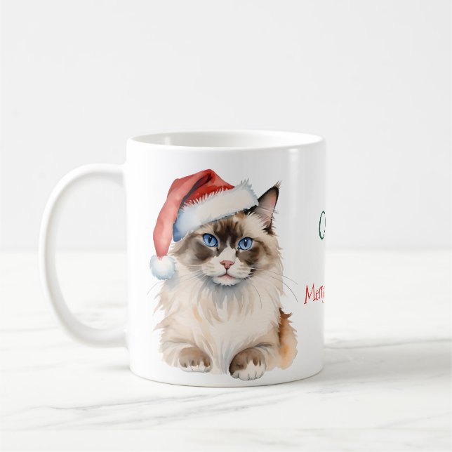 Mug Chat Ragdoll de Noël Aquarelle (Gauche)