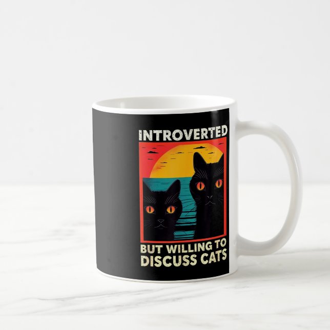 Mug Chat Rétro Drôle Introverti Mais Prêt à Discuter (Droite)