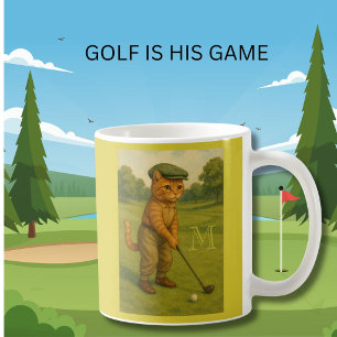 Mug Chat Rétro Élégant Jouant au Golf Monogramme Perso